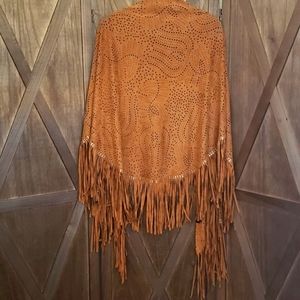 Faux Leather Studded Fringe Shawl
